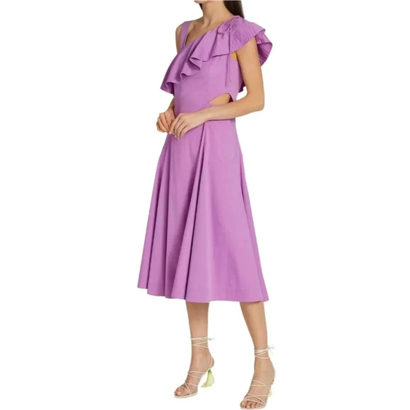 Veronica Beard Beilla One Shoulder Ruffle Cutout Maxi Dress in Vivid Orchid Sz 2 - Picture 3 of 17